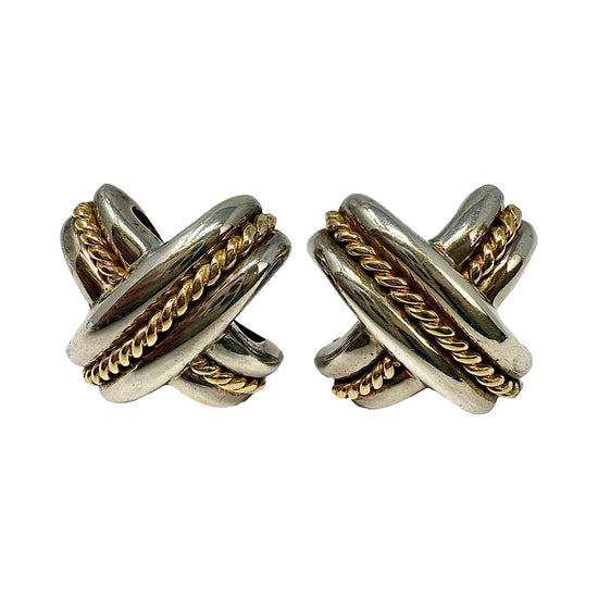 Vintage Two-tone Gold Signature "X"  Earrings