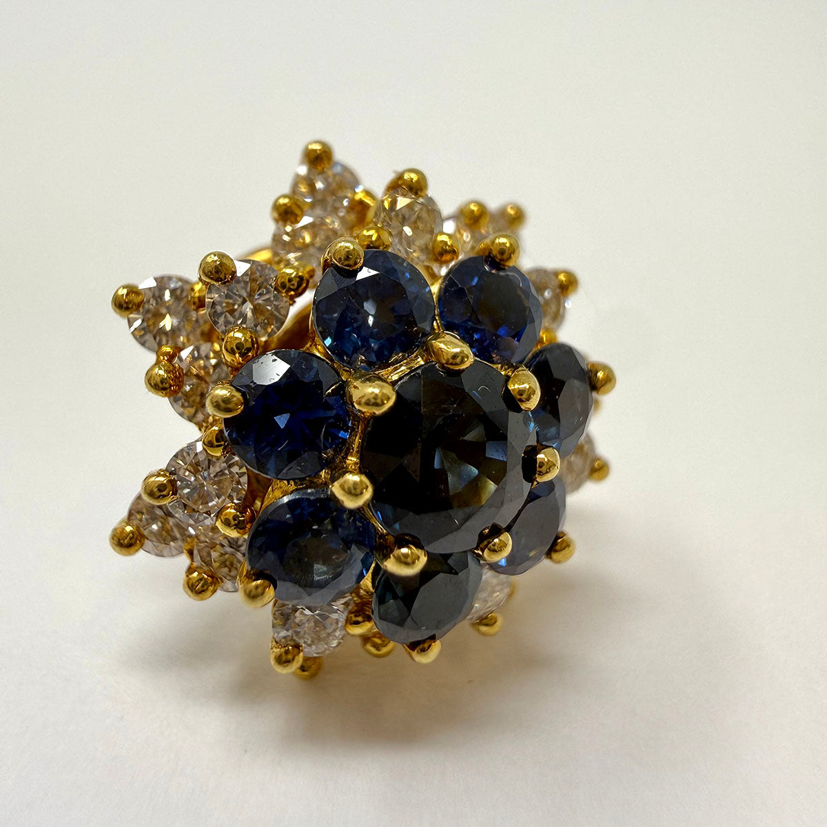 18K Gold Star Shaped Stud Earrings with Sappphires and Diamonds