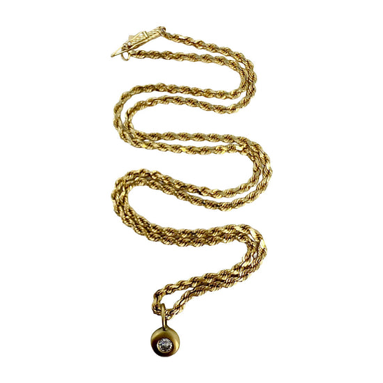 18K Gold Twisted Necklace with Bezel Set Diamond Pendant