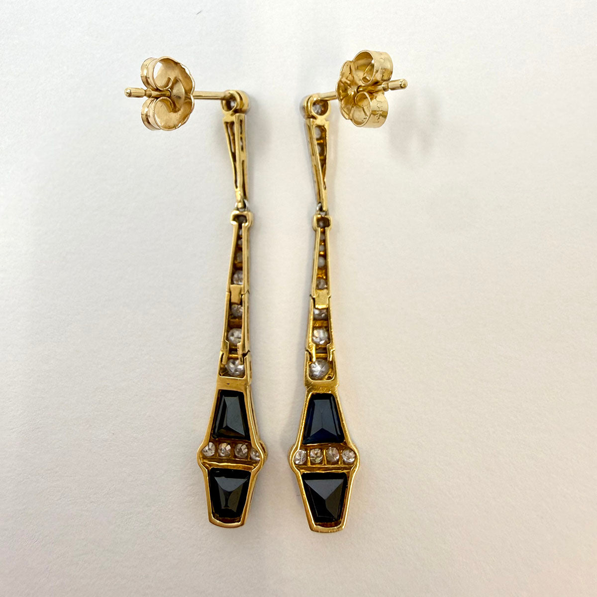 Platinum Drop Earrings with  Diamonds and Sapphire