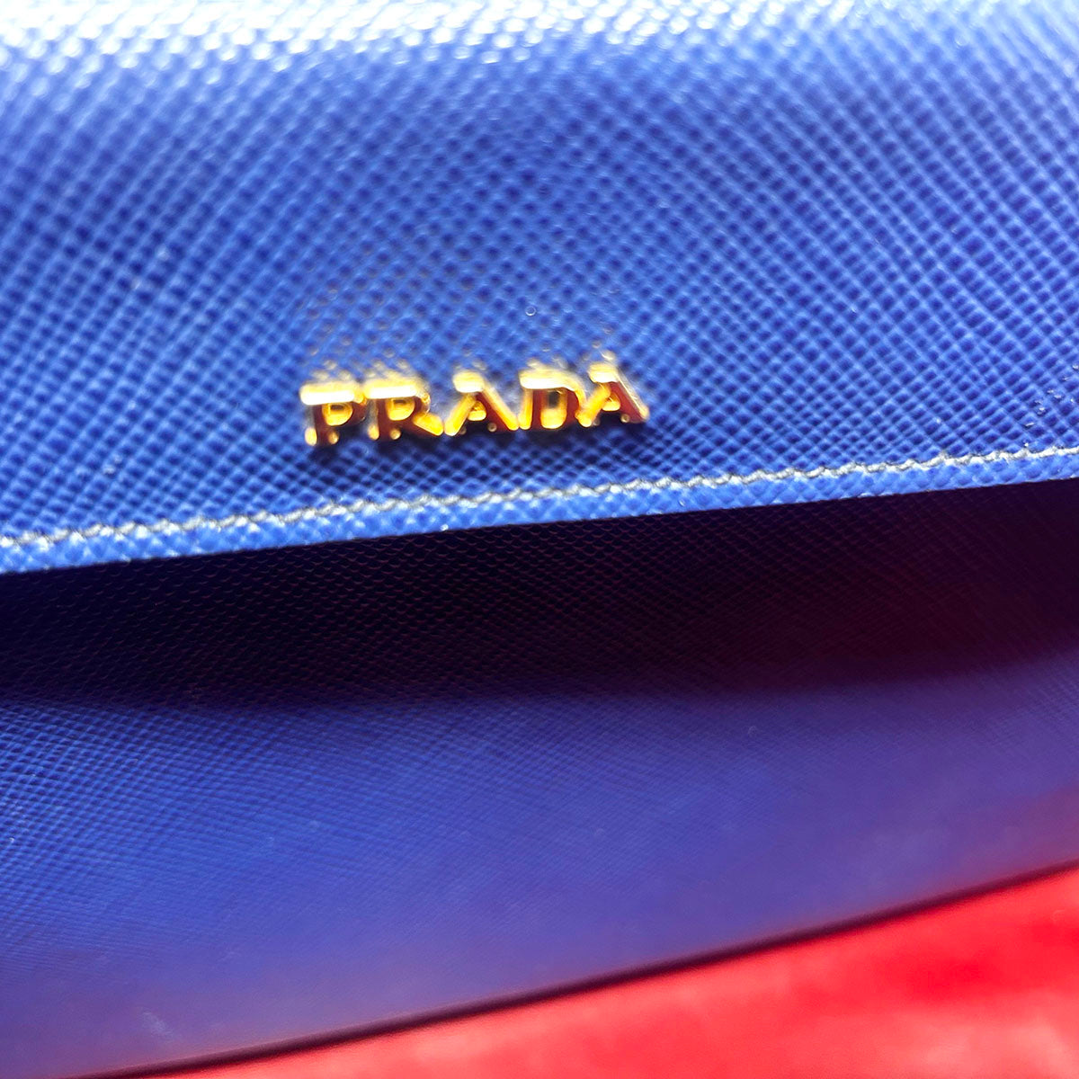Prada Saffiano Cuir Double Bag with Gold-tone Hardware, Rolled Handlea, Open Top