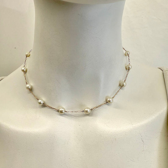 14K Gold Chain Necklace with Freshwater Pearls