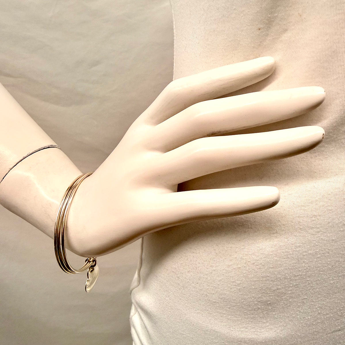 Tiffany & Co. Sterling Silver Heart Charm Triple Bangle  Bracelet