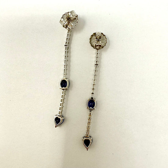 18K White Gold Diamond and Sapphire Drop Earrings