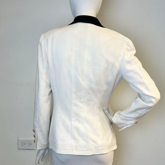 Chanel Vintage Cotton Blazer with Navy Collar