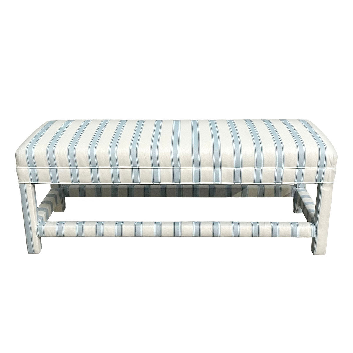 Light Blue and White Striped Upholstered  Bench