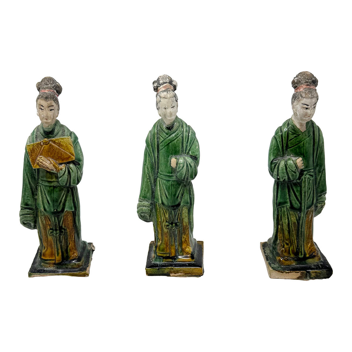 Set of Three Glazed Pottery Figures of Attendants Ming Dynasty