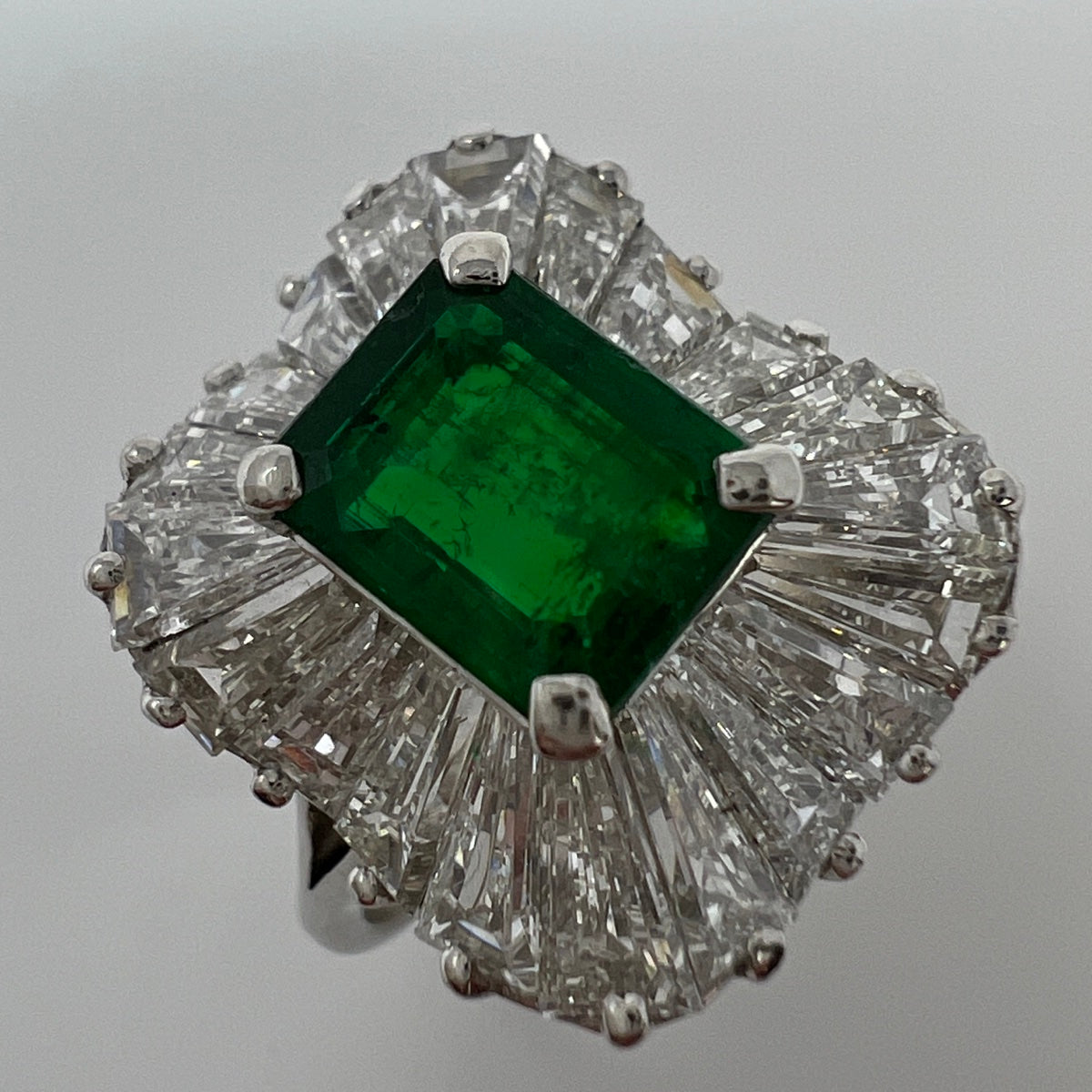Platinum Emerald and Diamond Ballerina Design  Ring
