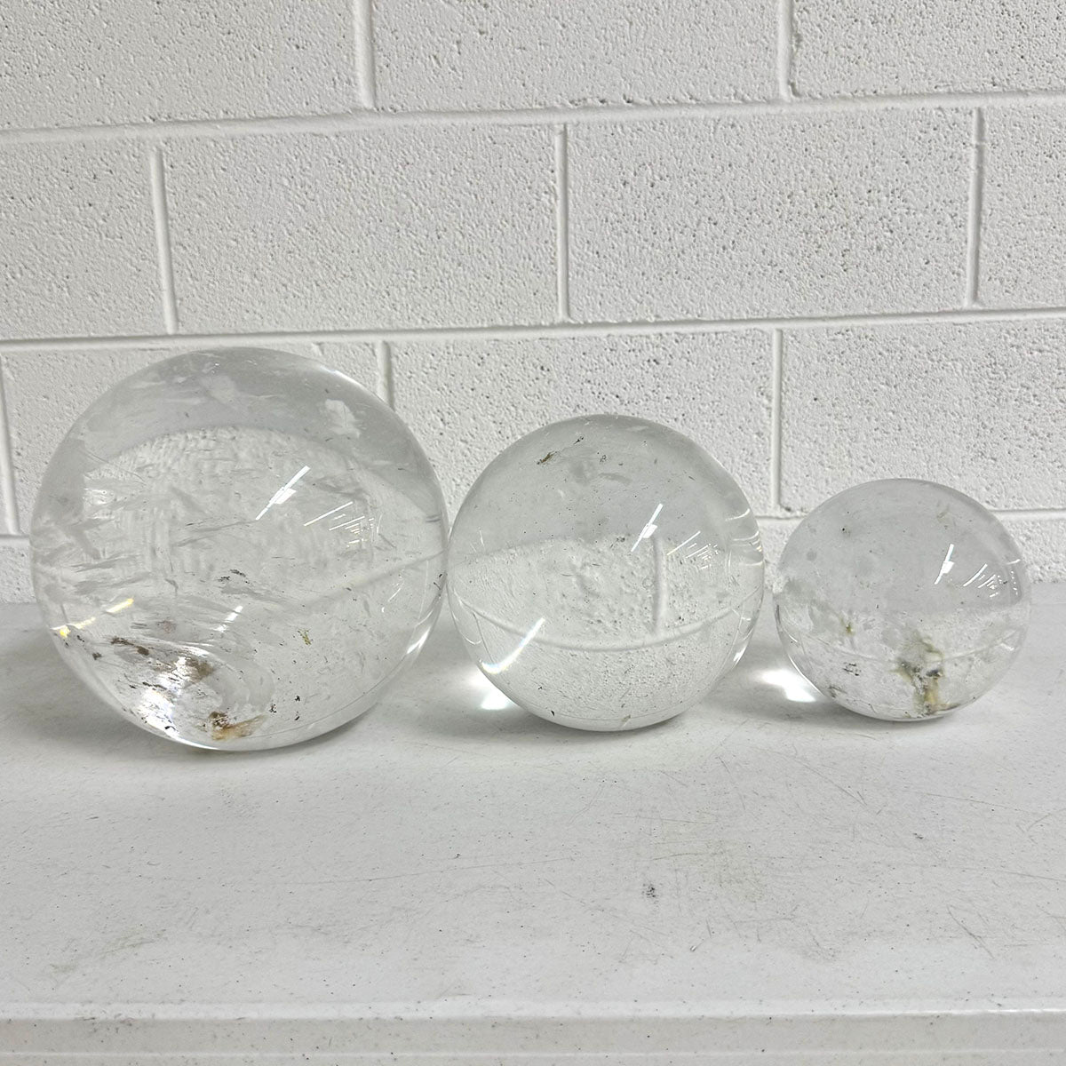 Set of 3 Large Heavy Glass Decorative Spheres