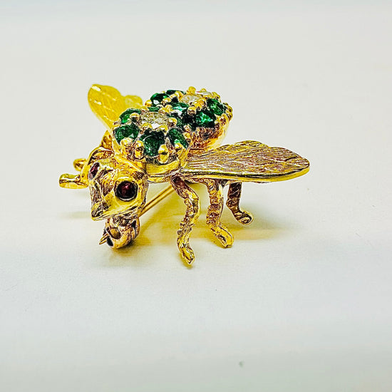Rosenthal 18K Gold "Bee" Pin with Diamonds, Rubys and Emeralds