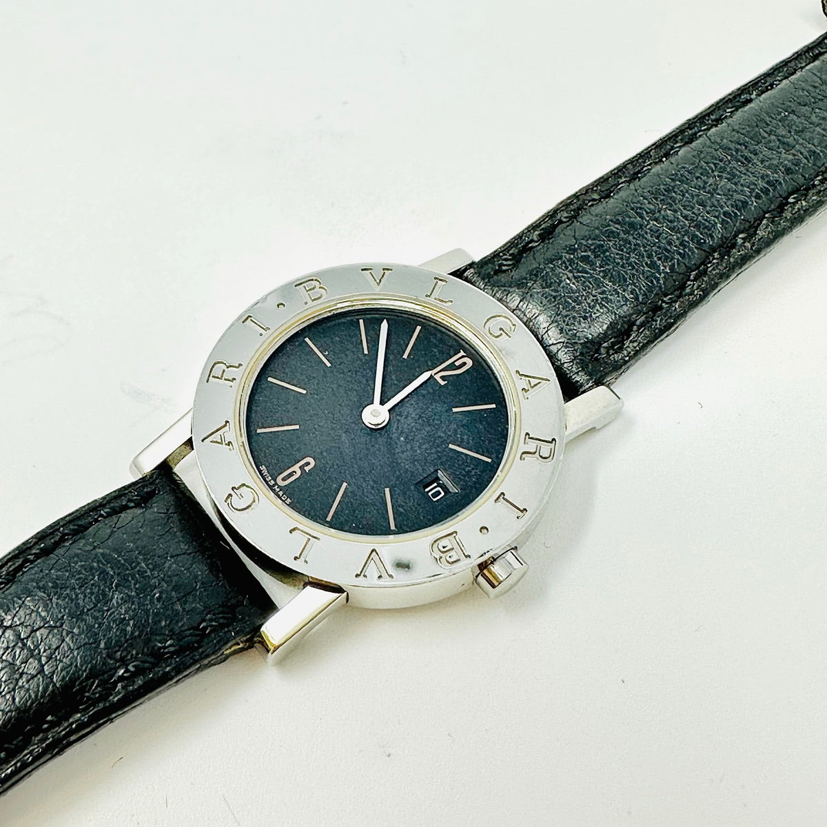 Bulgari Watch with Black Leather Strap