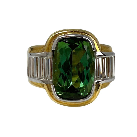 Susan Berman 18K Gold Ring with 6ct Tourmaline and 12 Baguette Diamonds