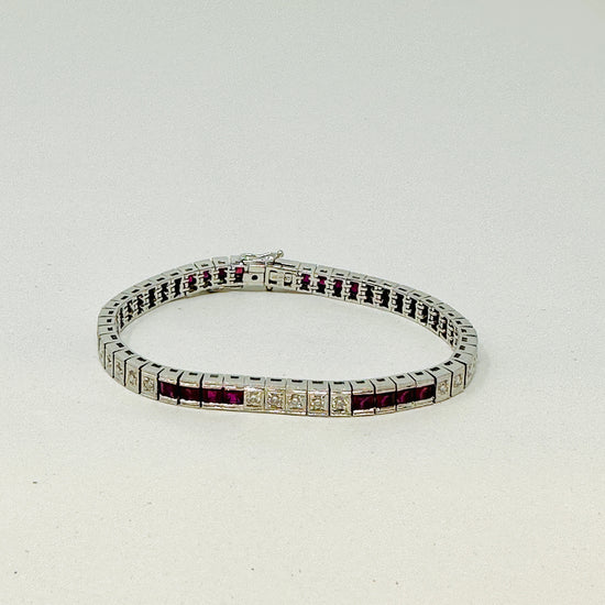 Load image into Gallery viewer, 18K White Gold Bracelet with Rubies and Diamonds
