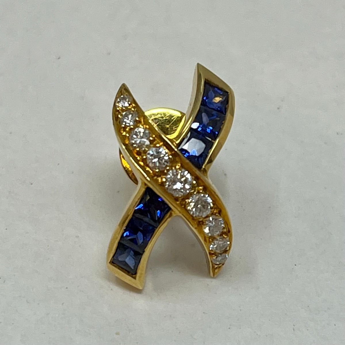 18K Gold "X" Earrings with Diamonds and Sapphires