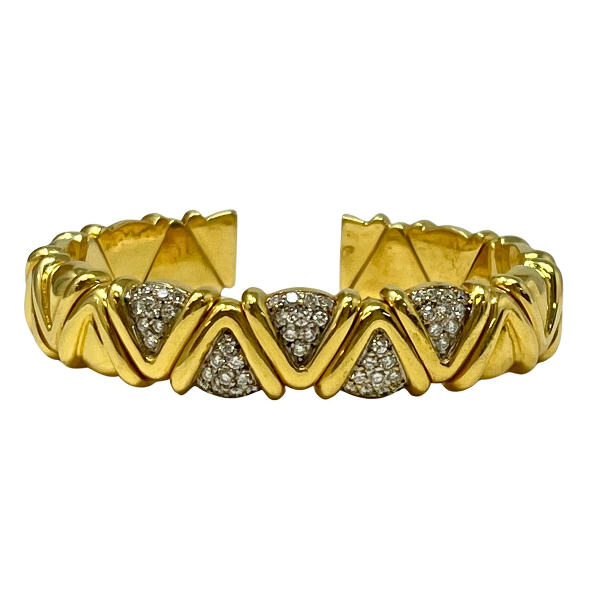 Load image into Gallery viewer, Elan 18K Gold  Cuff Bracelet with 50 Diamonds
