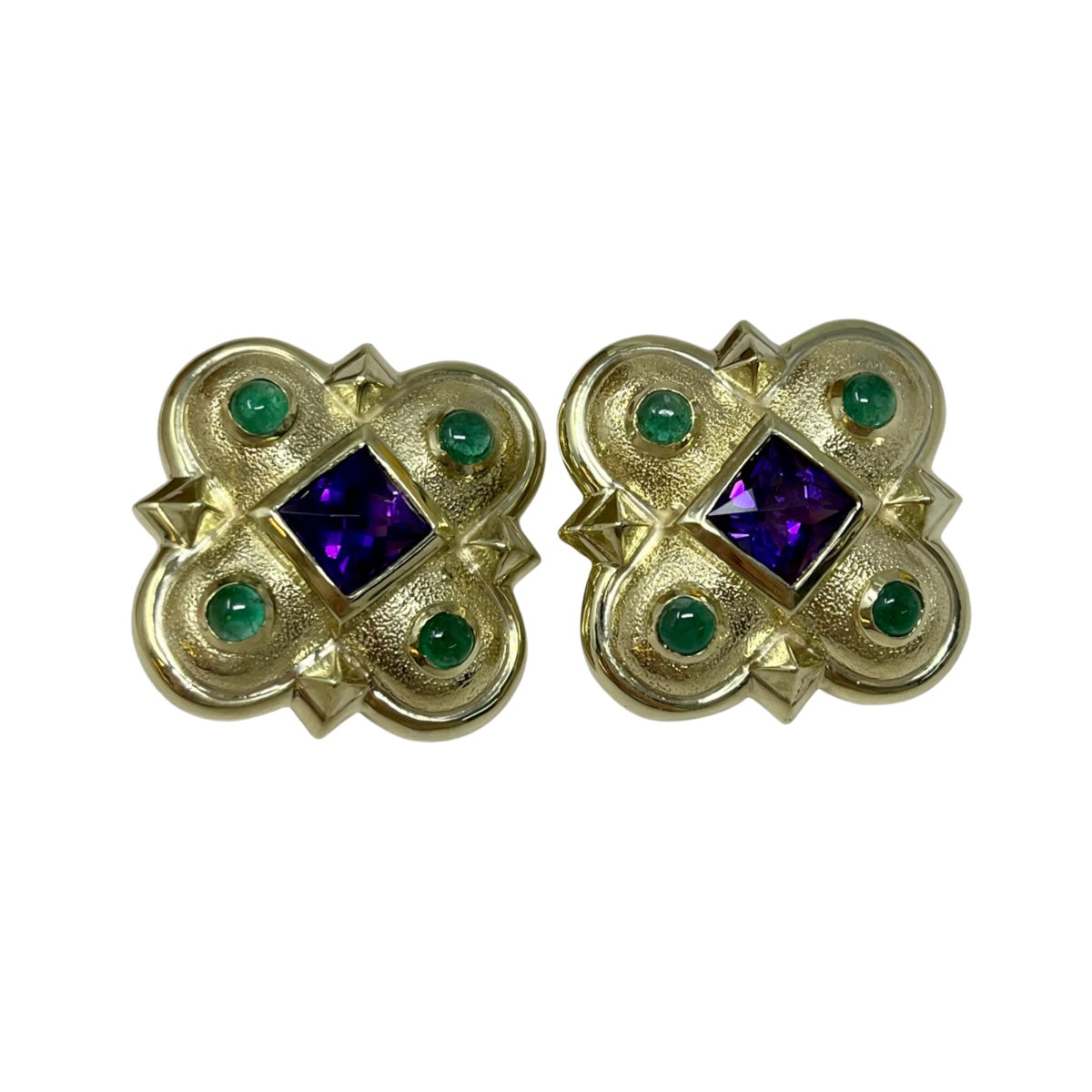 David Yurman14K Gold Earrings with Amethyst and Emerald