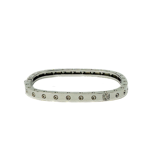 Roberto Coin 18K White Gold Square Hinged Pois Moi Bangle with 0.07ct Diamond
