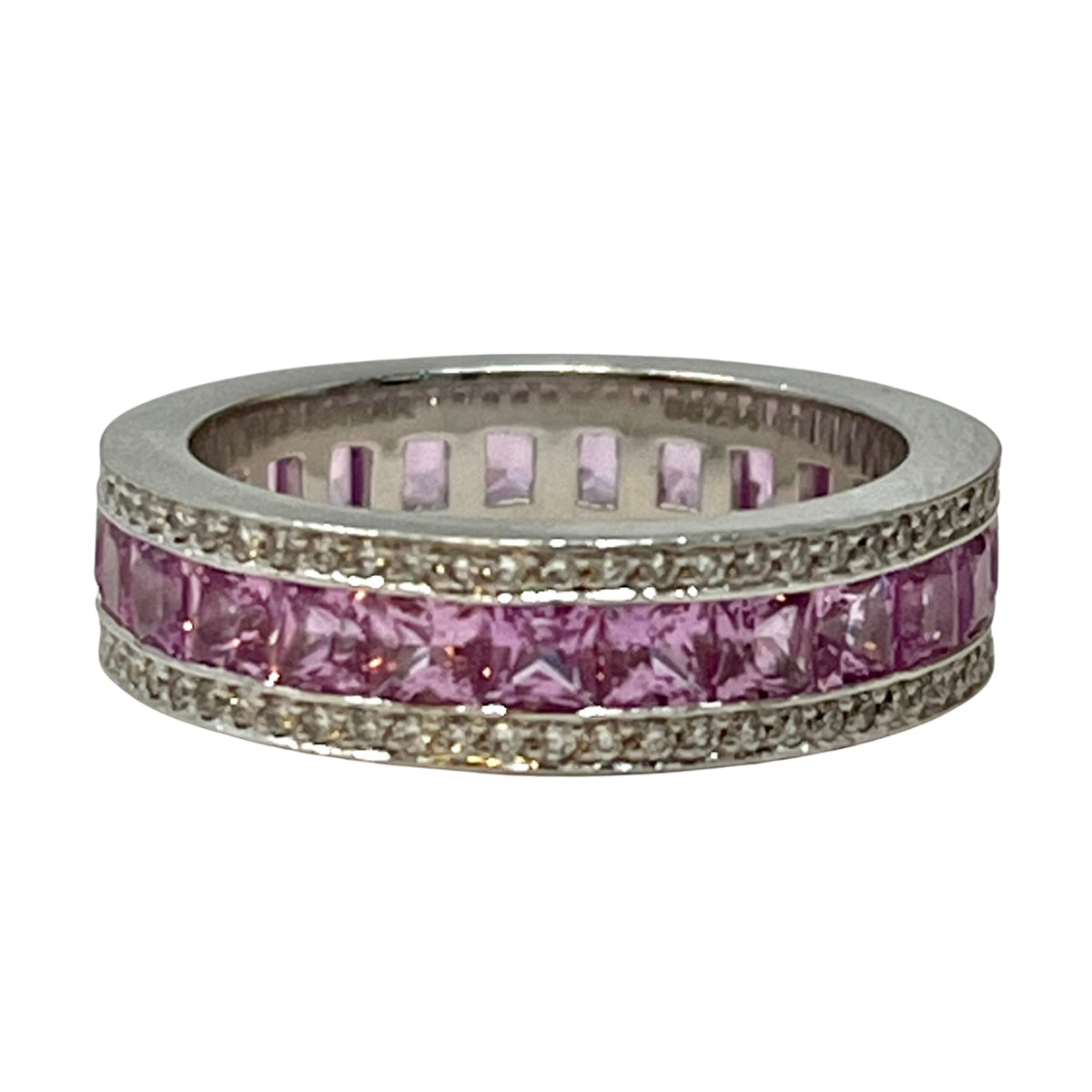 Platinum Band with 25 Square Pink Sapphires and 120 Diamonds