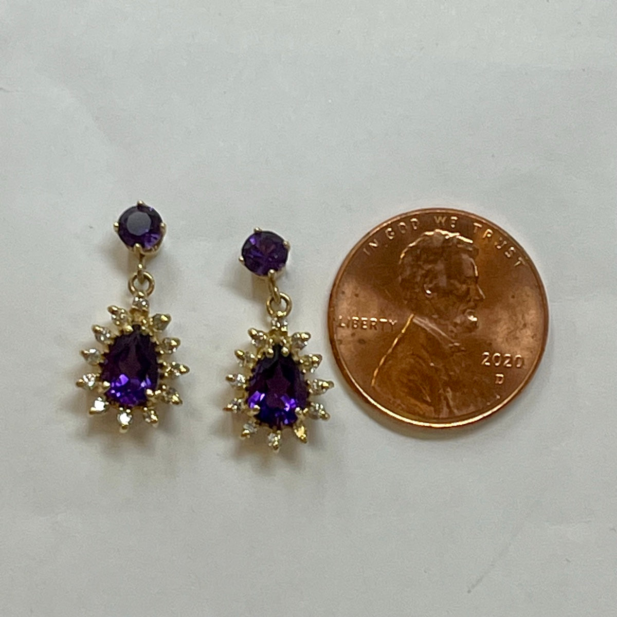 Load image into Gallery viewer, 14K Gold Drop Earrings with Amethyst and Diamonds
