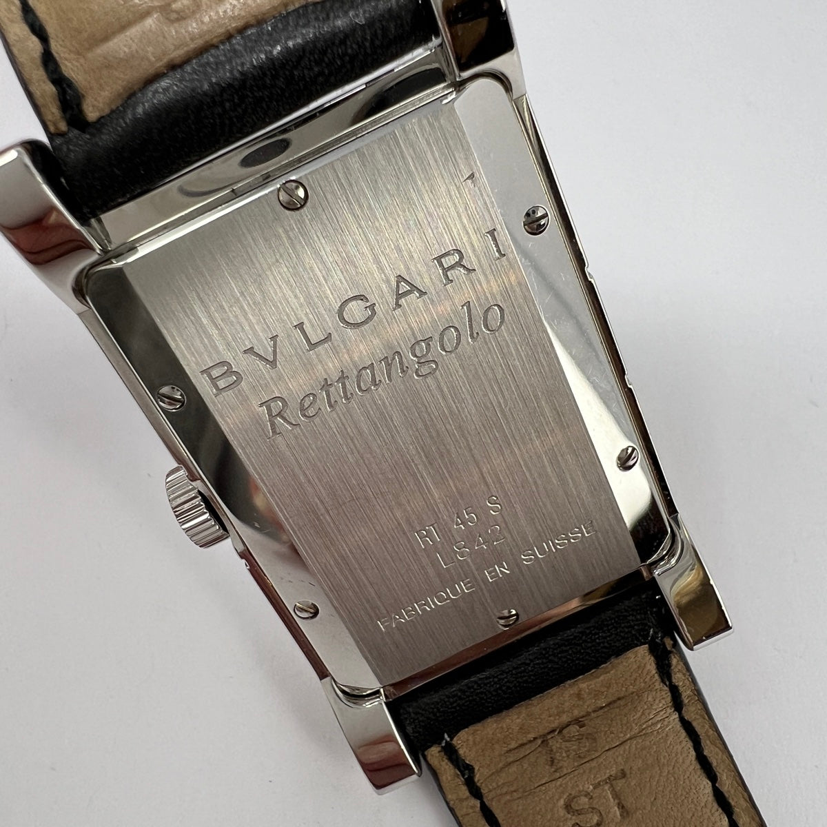 Bulgari Rettangolo Watch with Black Leather Strap