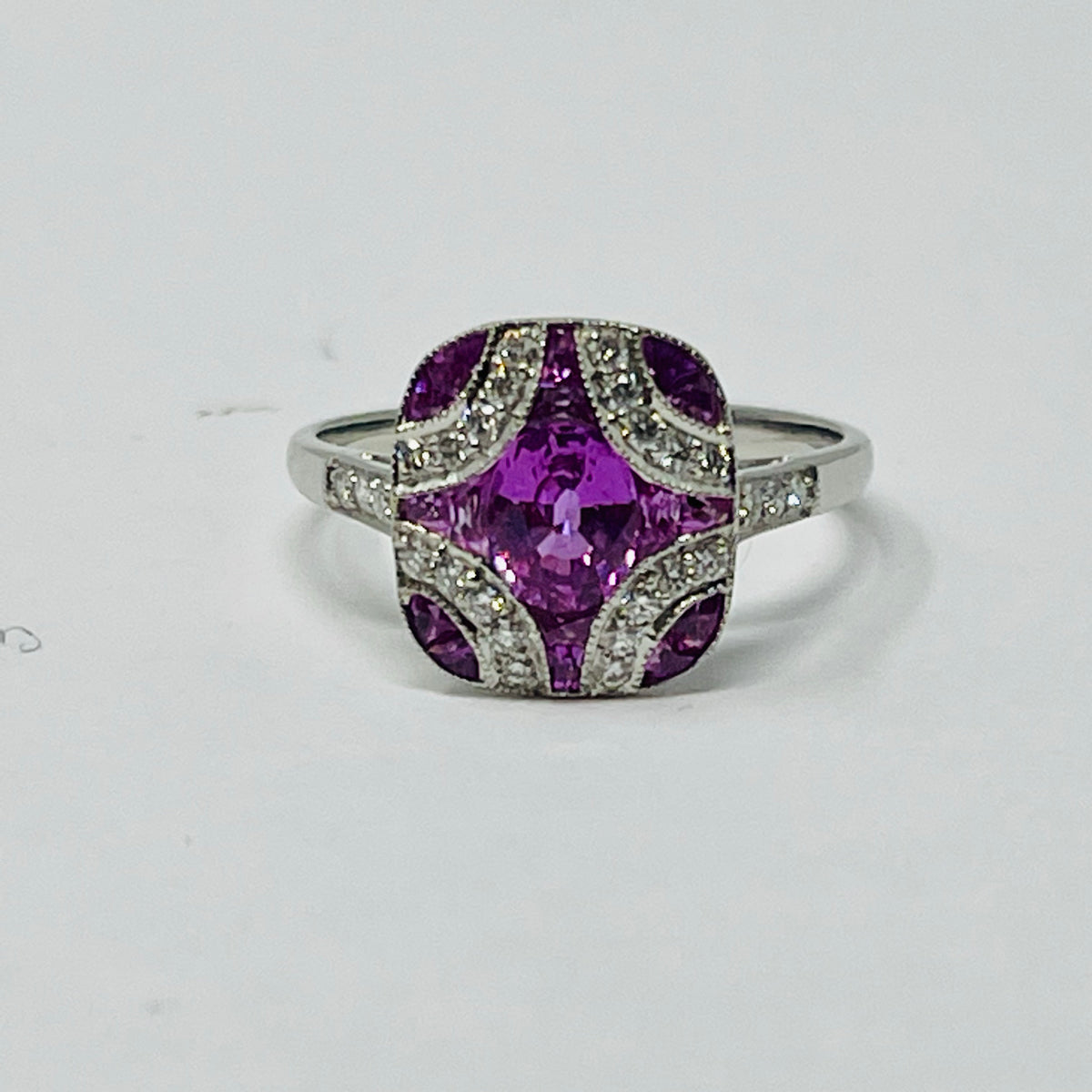 Mian Tek Platinum Ring with Pink Sapphire and Diamond