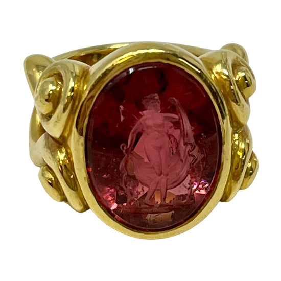 Load image into Gallery viewer, Susan Berman 18K Gold Ring with Carved Intaglio Tourmaline
