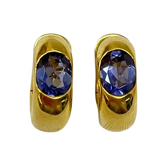 Load image into Gallery viewer, Roberto Coin 18K Gold Huggie Earrings with Iolite
