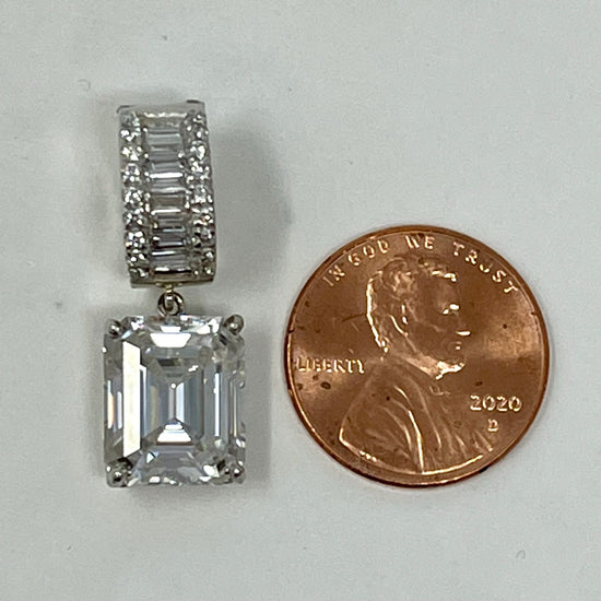 14K White Gold Baguette Diamond Pendant with  Moissanite Drop