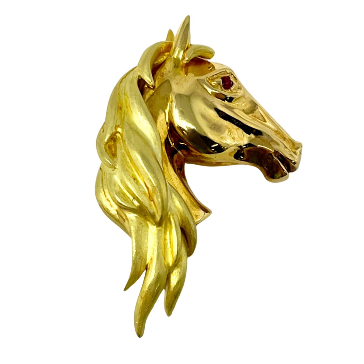 18K Gold Horse Head Pin with Ruby Eyes