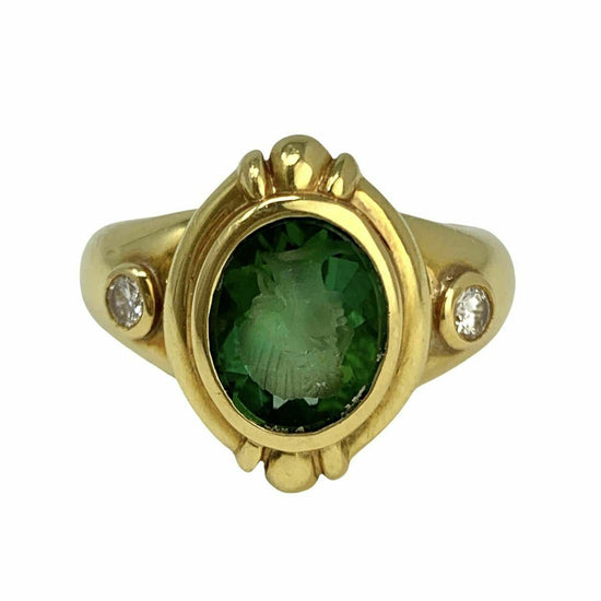 Load image into Gallery viewer, 18K Yellow Gold Susan Berman Ring with Oval Green Tourmaline and 2 Diamonds
