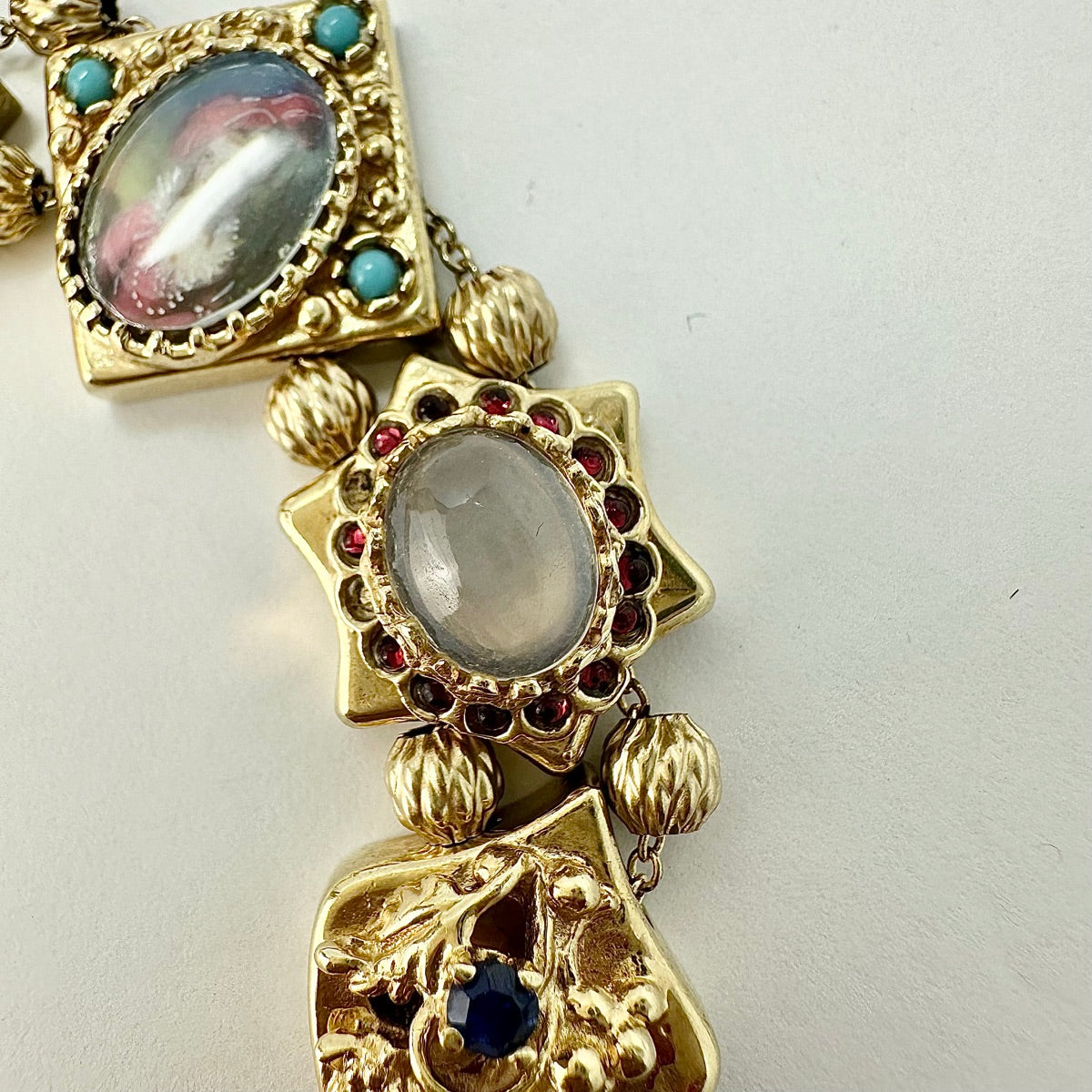 Vintage 14K Gold Slide Bracelet with Semiprecious Stones and Pearls