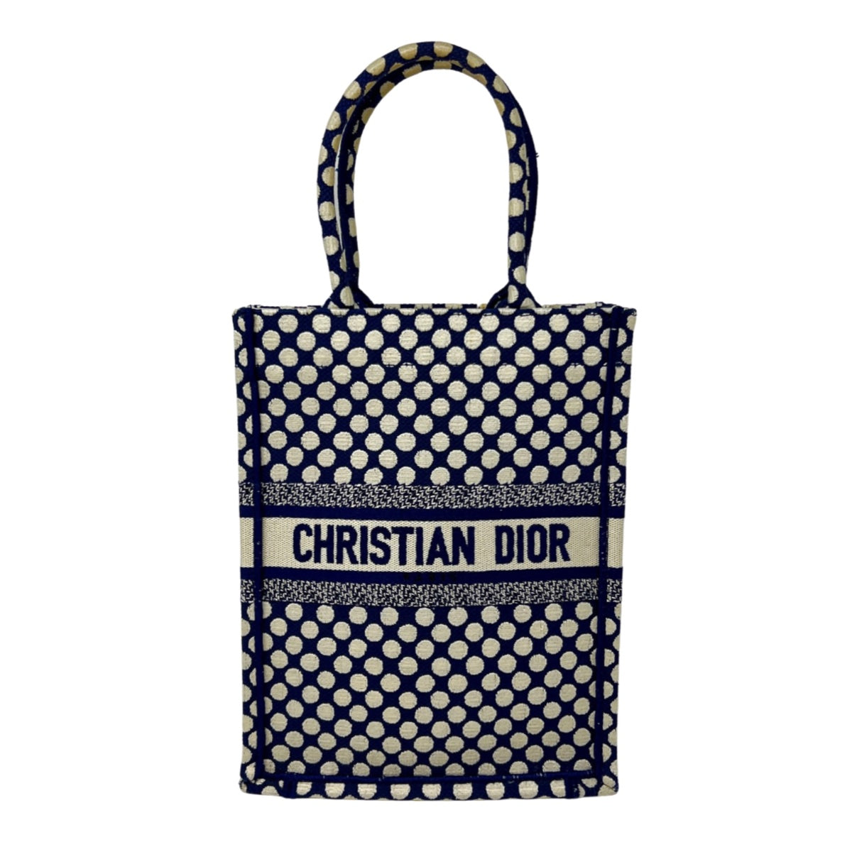 Christian Dior Dioramour Book Tote Polka Dot Canvas Vertical Bag
