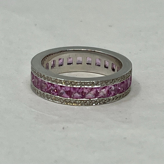 Platinum Band with 25 Square Pink Sapphires and 120 Diamonds
