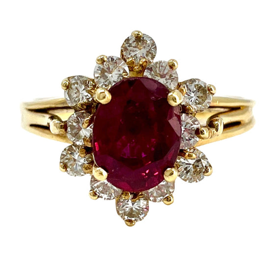 14K Gold Ring with Ruby and Diamonds