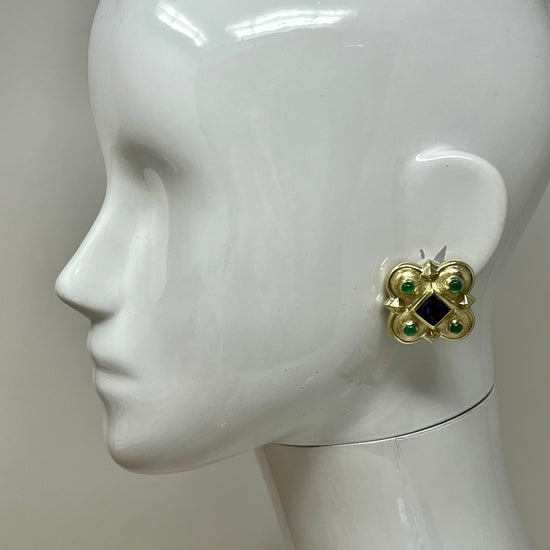 David Yurman14K Gold Earrings with Amethyst and Emerald