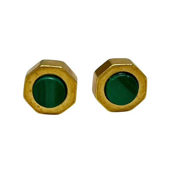 Iral 18K Gold Post  Earrings with Malachite