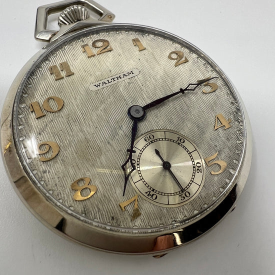 Waltham 14K White Gold Vintage Pocket Watch with 19 Jewels