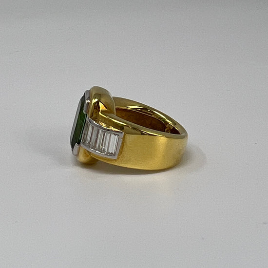 Susan Berman 18K Gold Ring with 6ct Tourmaline and 12 Baguette Diamonds