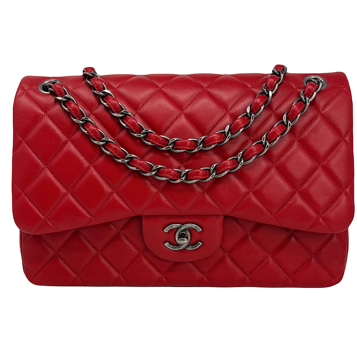 【ヴィンテージ】Rank:S☆Chanel Dark Red Classic Flap Jumbo Chanel Double Flap Jumbo Bag Red - Caviar Leather | Baghunter